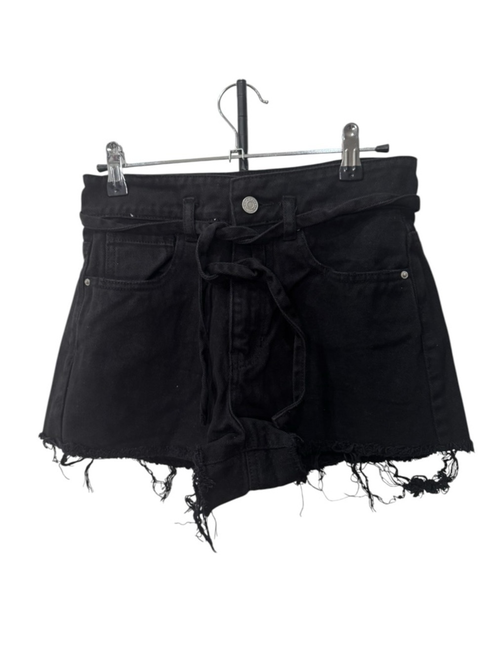 PacSun Tie Belted Mom Shorts black denim distressed women’s size 26